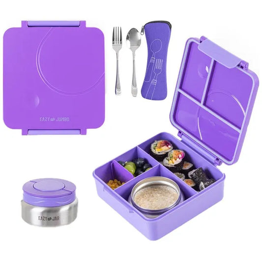 Eazy Kids - 3/4 Compartment Convertible Bento Lunch Box Set - Purple - 1600 ml