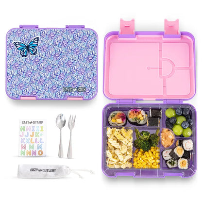 Eazy Kids - 6 & 4 Convertible Bento Lunch Box Set - Butterfly Purple