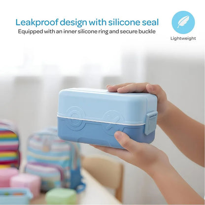 Moon - Kids' Bento Two Tier Lunch Box With Spoon & Seasoning Box - Blue